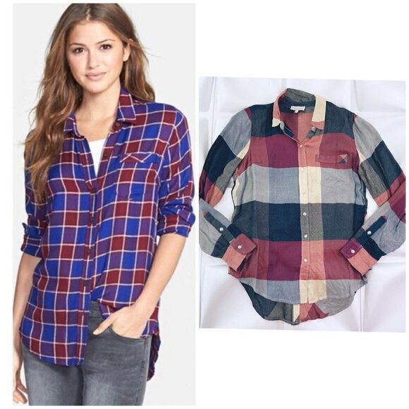 Lucky Brand Womens Sz S Bungalow Plaid Checkered Shirt Button Back Top Shirt - Picture 3 of 8